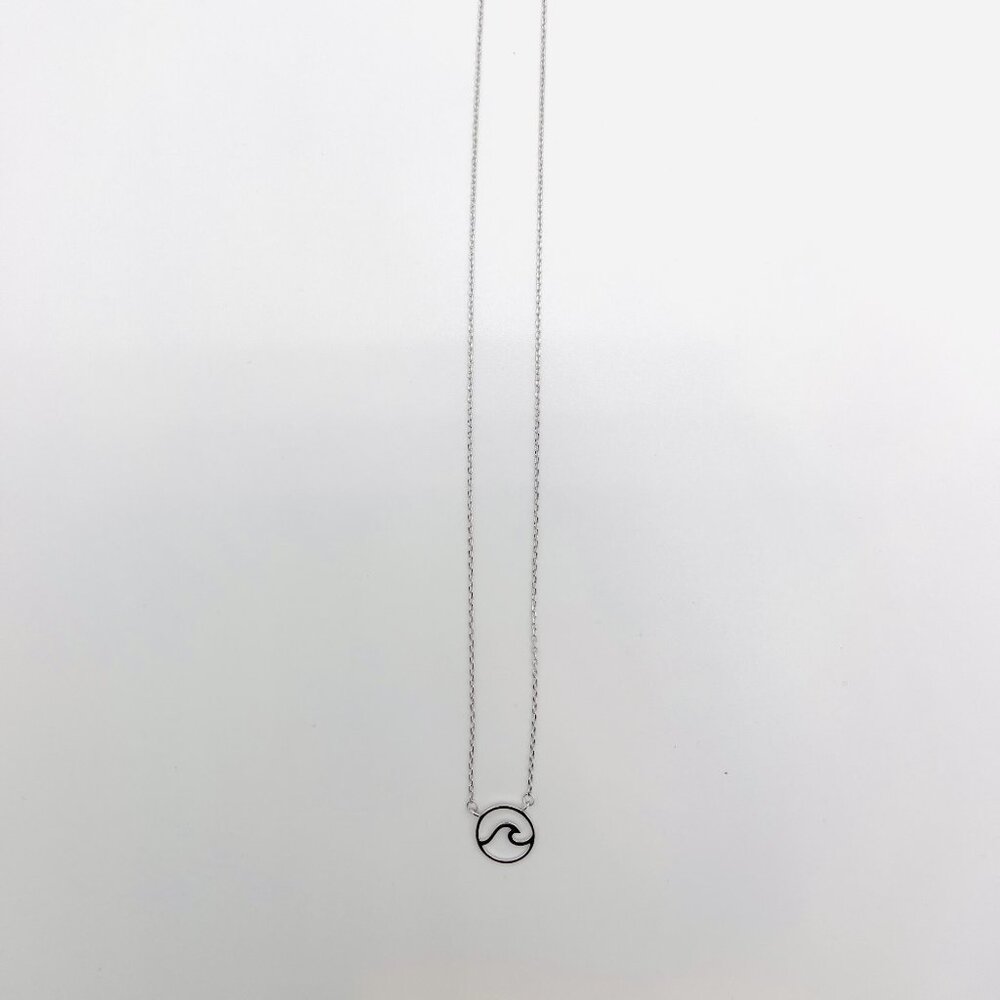 Sterling Silver Wave in Circle Necklace - 925 - 16" - 18"